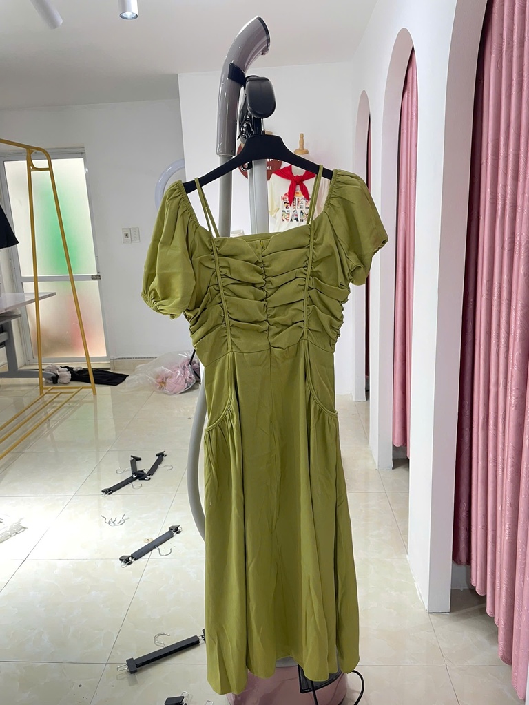 VÁY XANH TAY BỒNG NHÚN