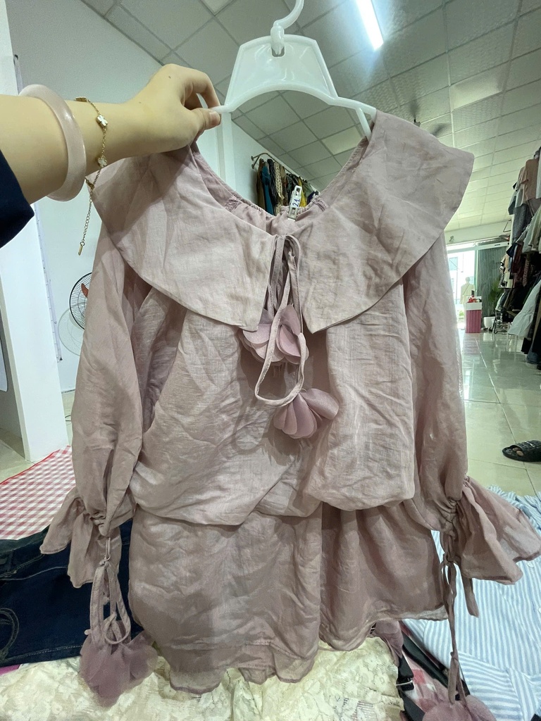 set áo váy tím hoa 