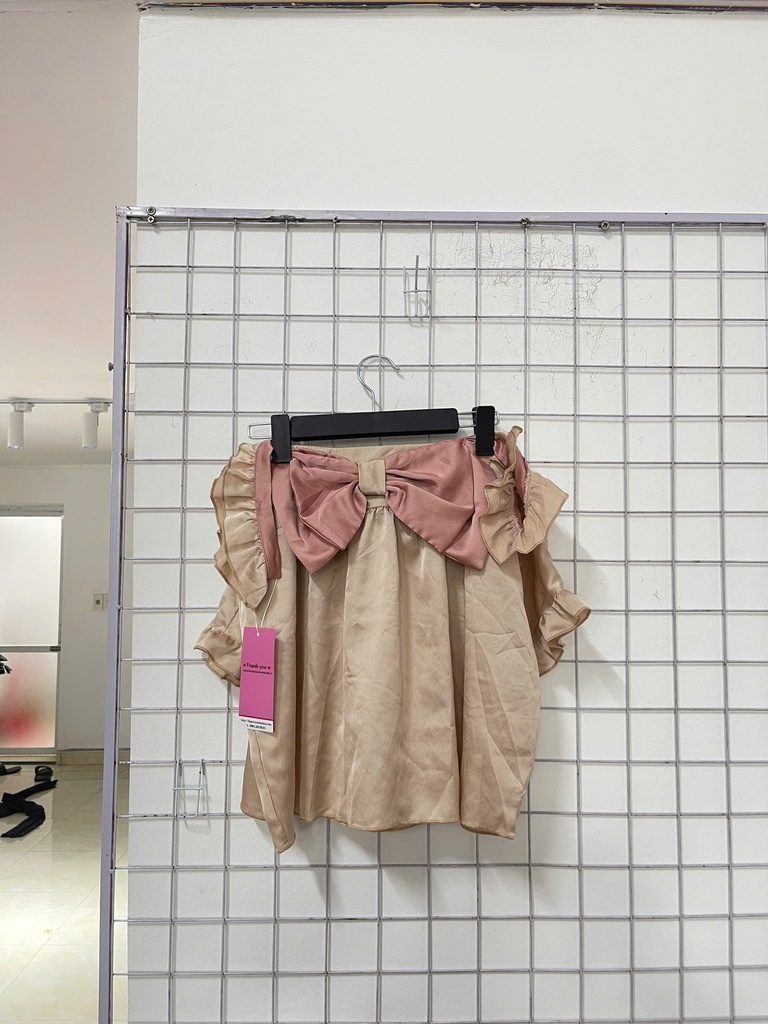 bộ ngủ be nơ hồng 