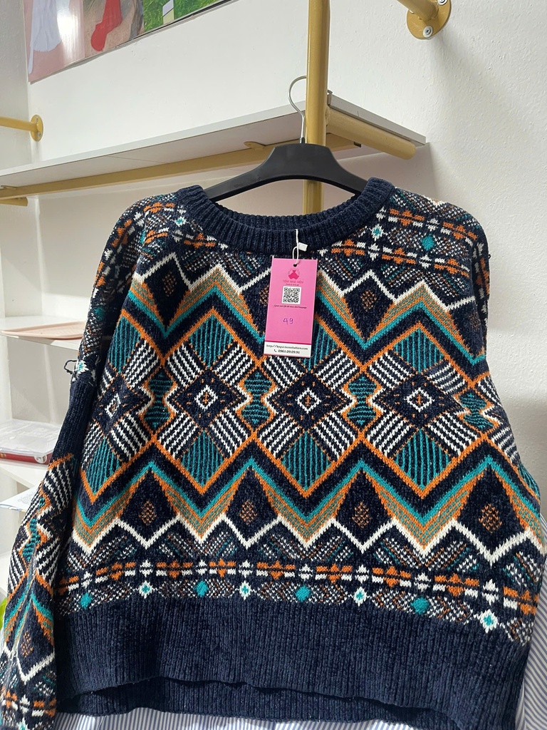 áo len xanh than thổ cẩm 