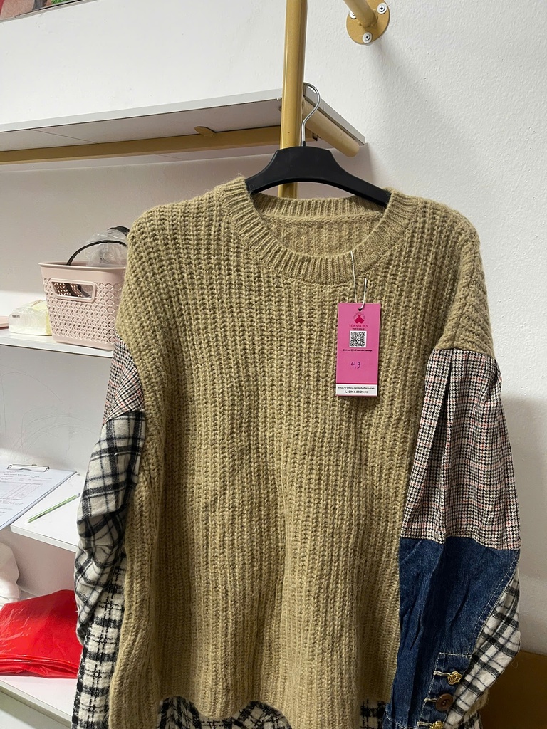 áo len nâu tay phối 