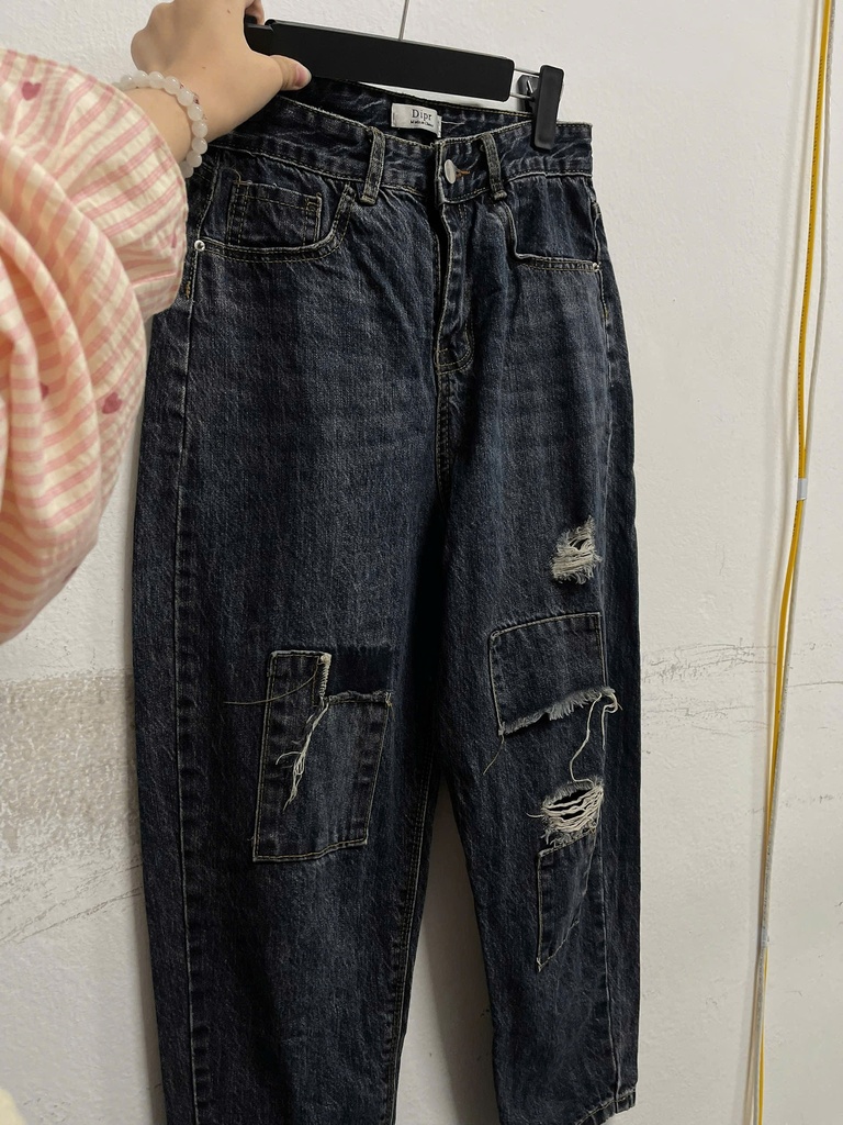 quần bò xanh bedgy rách gối 