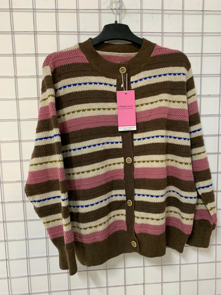 Áo Len Kẻ Ngang Hồng Nâu Cúc NTLINH