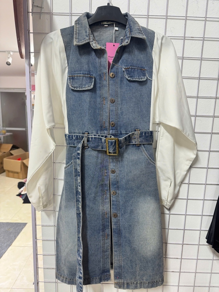 VÁY BÒ XANH TAY TRẮNG OANH