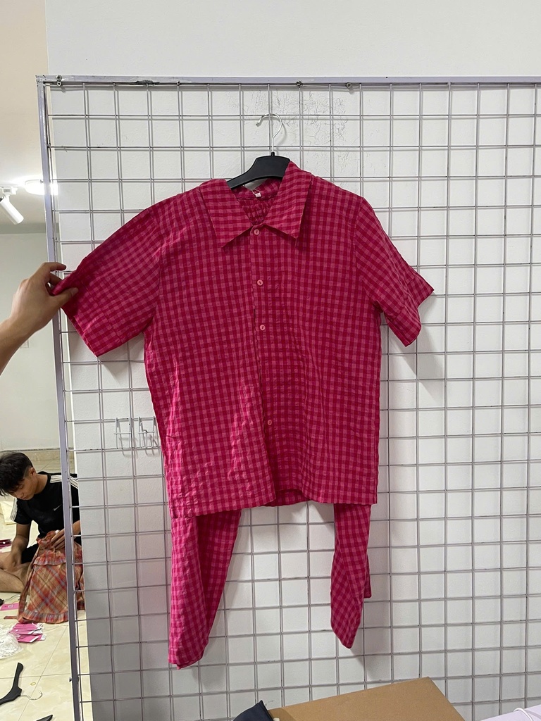 set ngủ kẻ hồng dài