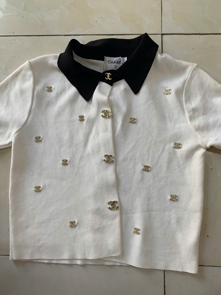 ÁO LEN TRẮNG CỘC TAY ĐÍNH ĐÁ THUY