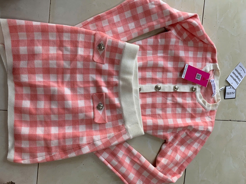 SET VÁY ÁO HỒNG KẺ THUY