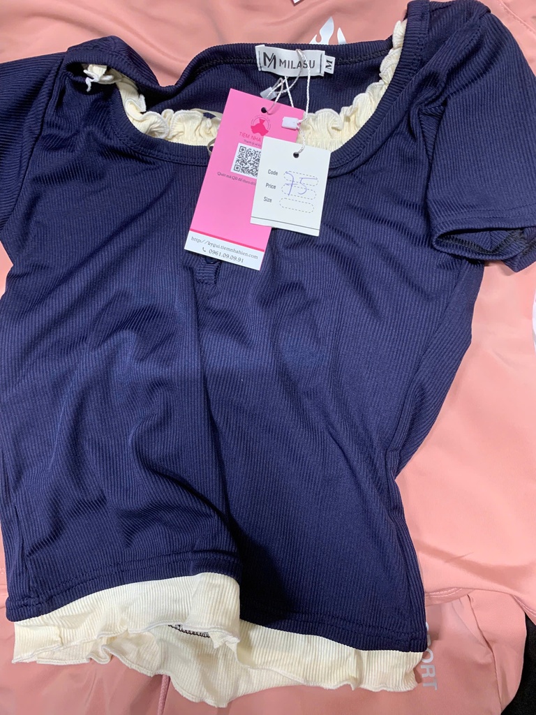 ÁO PHÔNG MILASU XANH THAN MIX TRẮNG THUY