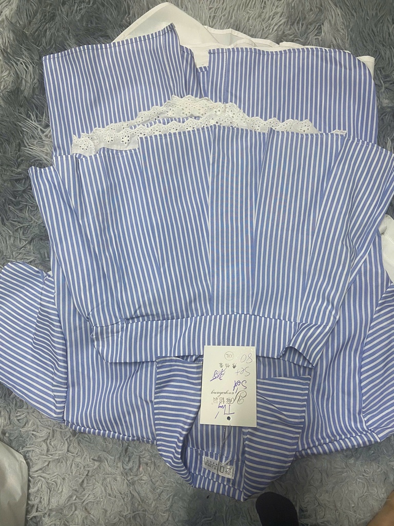 SET VÁY ÁO KẺ XANH THUY