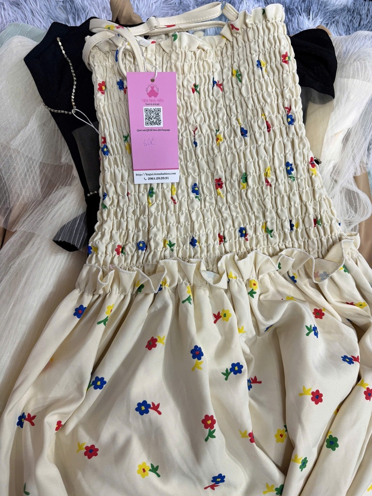 VÁY 2 DÂY NHÚN HỌA TIẾT NHIỀU MÀU YEN