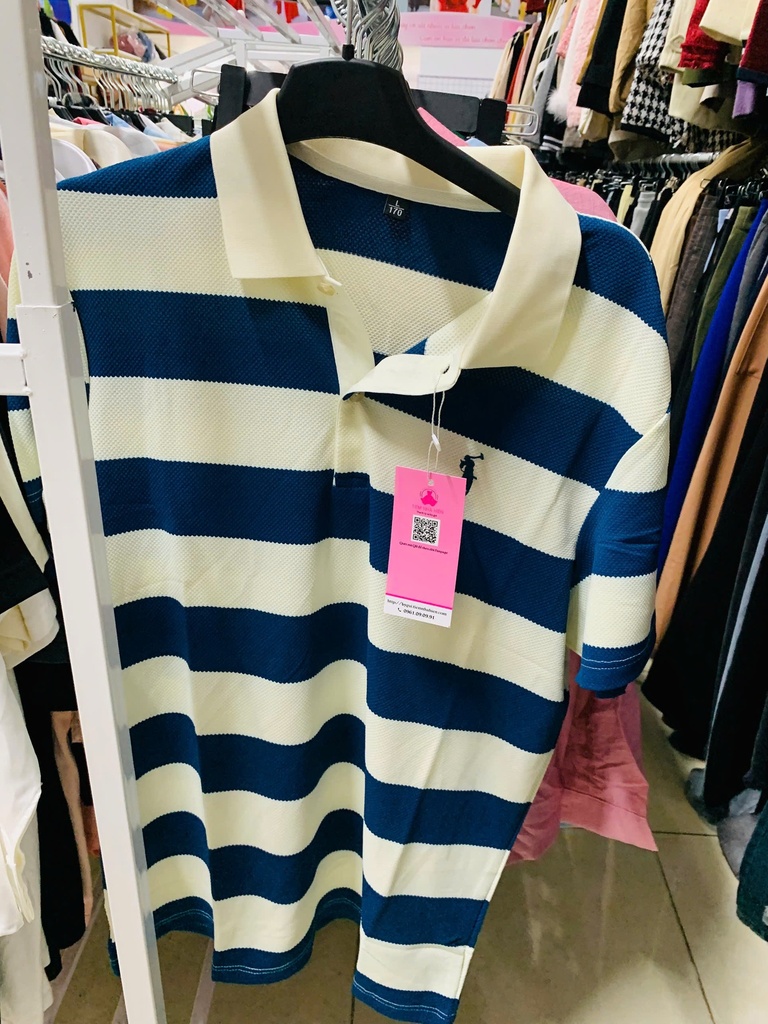 ÁO PHÔNG POLO KẺ NGANG XANH TRẮNG THUY