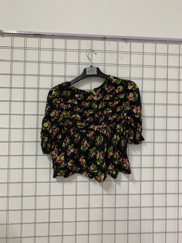 áo crt tay bồng xanh than hoa sắc màu 