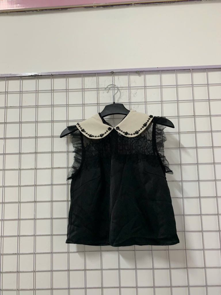 áo ba lỗ ren lụa cổ trắng 