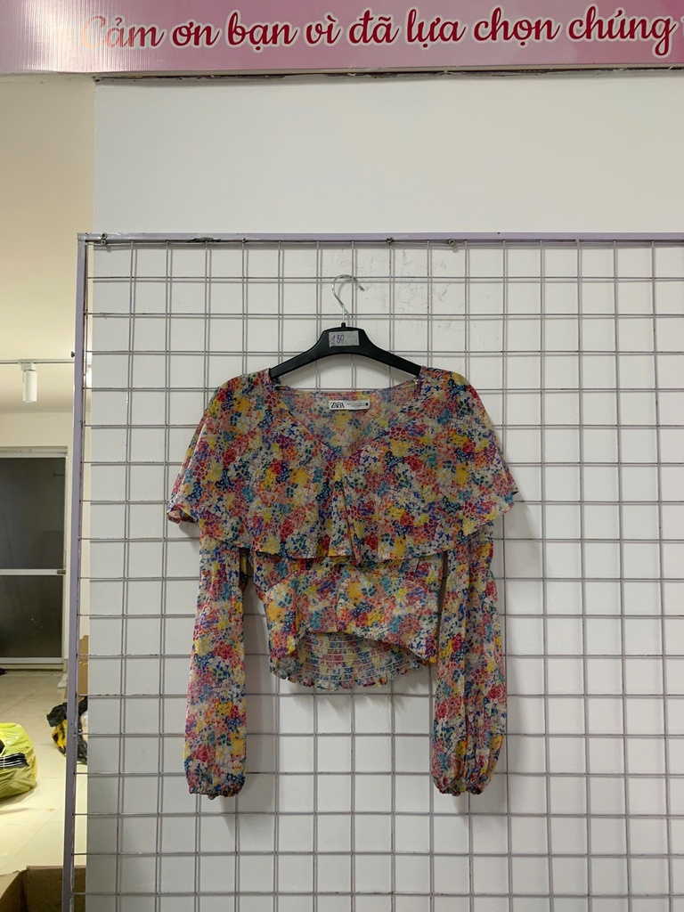 áo crt dài tay voan hoa sắc màu 