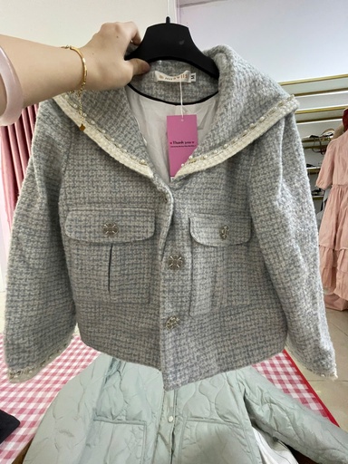 ÁO KHOÁC DẠ XANH KẺ TRẮNG