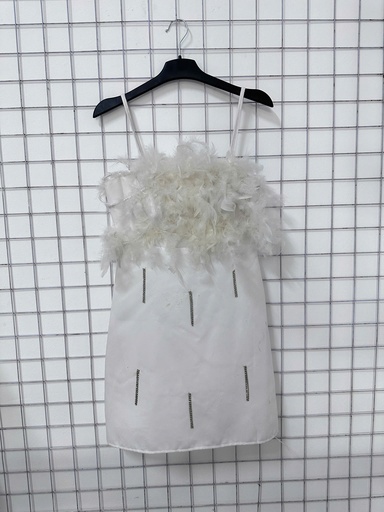 váy 2 dây lông trắng