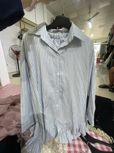 set váy xanh kẻ trắng 