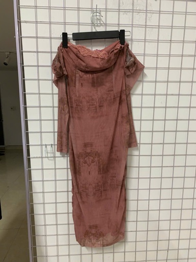 váy hồng body trễ vai tay dài 