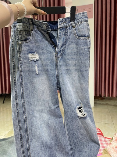 quần bò xanh suông rách 