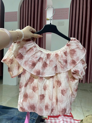 áo bí trễ vai trắng hồng 