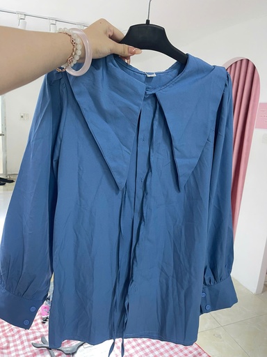 áo somi xanh cổ tam giác 