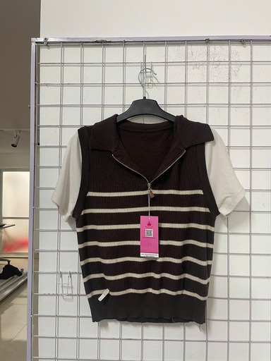 áo len nâu cổ khóa tay trắng 