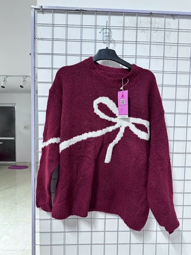 áo len đỏ nơ trắng