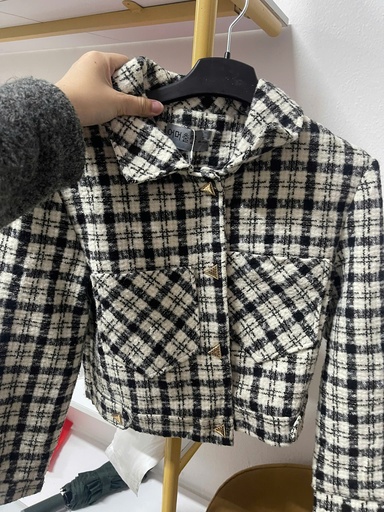 áo khoác dạ kẻ trắng đen 