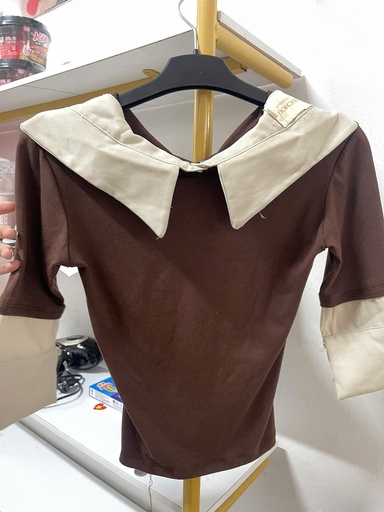 áo nâu phối kem cộc tay 