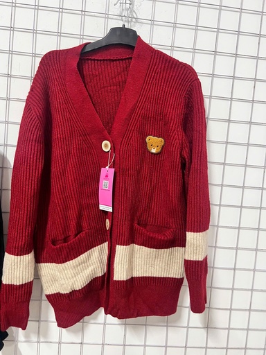 ÁO CADIAN LEN ĐỎ HÌNH MẶT GẤU LINH