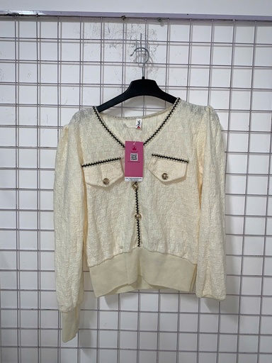 Áo Kem cổ tim 2 túi T.Linh