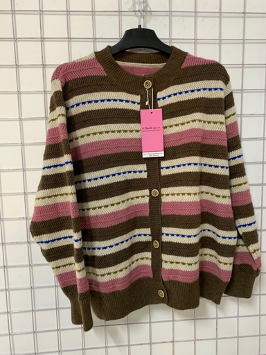 Áo Len Kẻ Ngang Hồng Nâu Cúc NTLINH