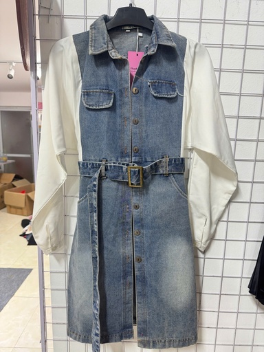 VÁY BÒ XANH TAY TRẮNG OANH