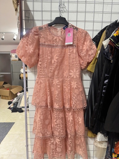 VÁY HỒNG CAM ĐẤT CHÂN XẾP TẦNG OANH