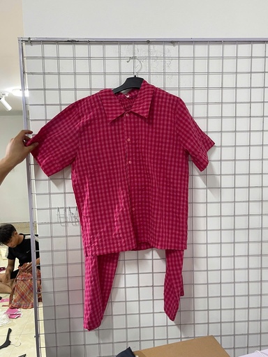 set ngủ kẻ hồng dài