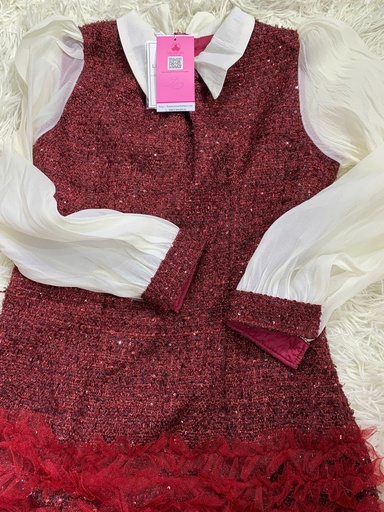 VÁY DAK ĐỎ XẾP LY TAY KEM THUY