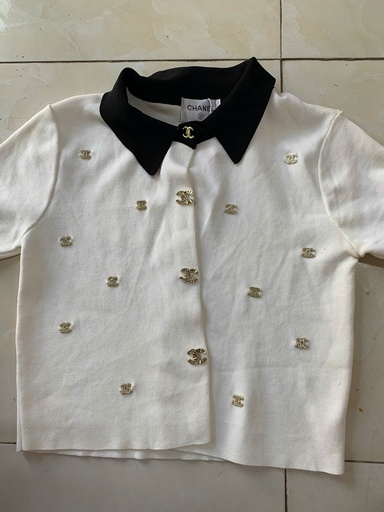 ÁO LEN TRẮNG CỘC TAY ĐÍNH ĐÁ THUY