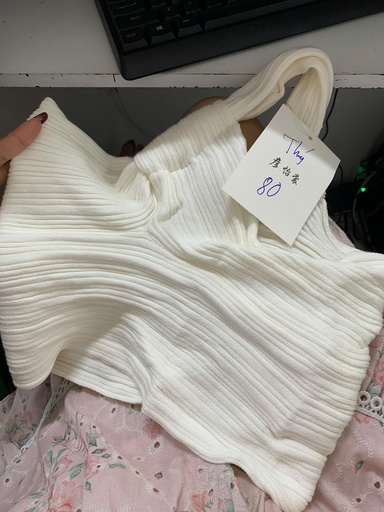 ÁO LEN DÂY LỆCH VAI TRẮNG THUY