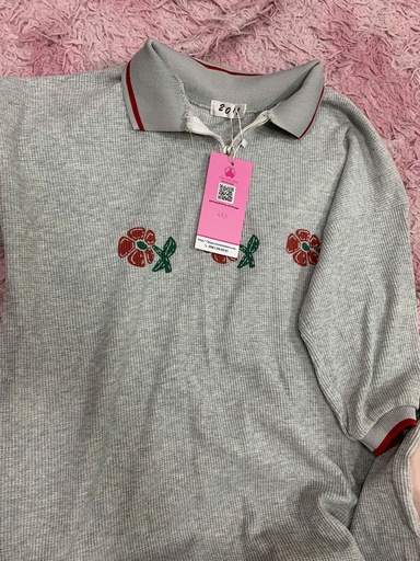 ÁO PHÔNG XÁM CÓ CỔ HỌA TIẾT HOA T.LINH