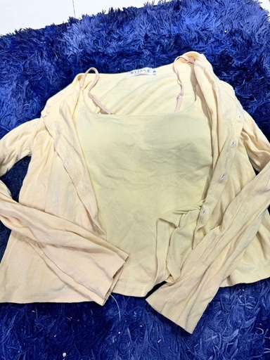 SET ÁO 2 DÂY KÈM ÁO KHOÁC NGOÀI VÀNG HA