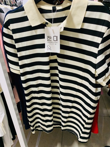 ÁO PHÔNG NAM KẺ NGANG BÉ ĐEN TRẮNG THUY