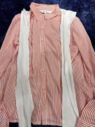 ÁO SƠMI KẺ CAM KÈM DÂY BUỘC CỔ NMPHUONG