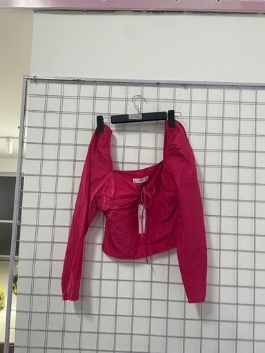 áo hồng tay dài khoét ngực đính nơ