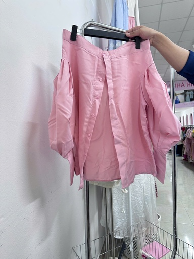 áo sơ mi trễ vai hồng 