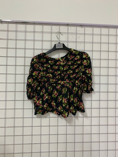 áo crt tay bồng xanh than hoa sắc màu 