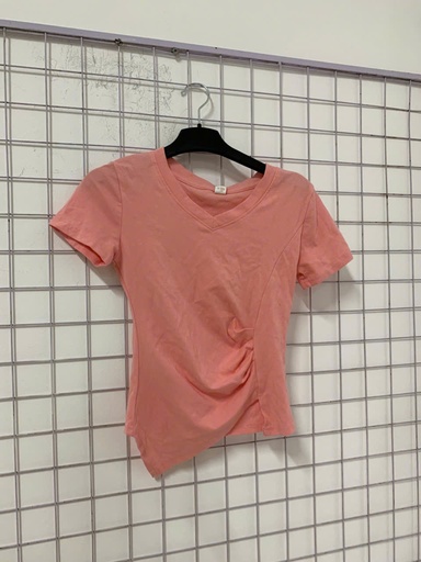 áo cộc tay hồng cổ tim nhúm eo